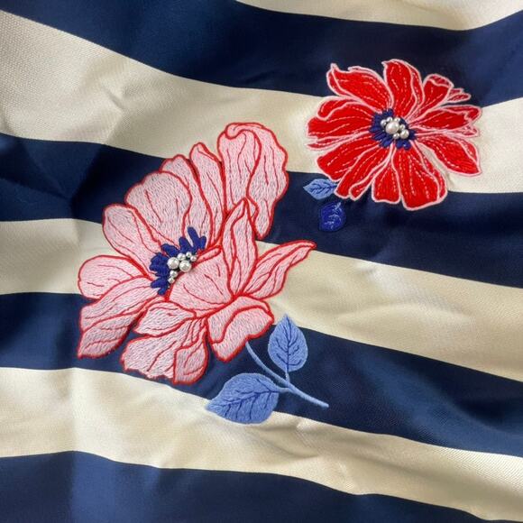 Kate Spade New York Embroidered Floral Stripe Mini Dress Cream and French Navy 6 - Picture 3 of 10